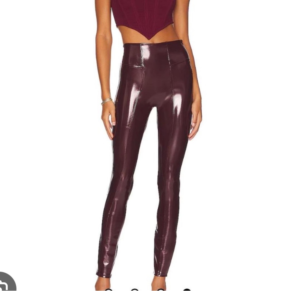 NEW NWT SPANX, Faux Patent Leather Leggings color Ruby, size S